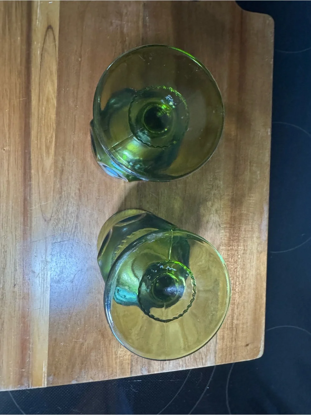 VINTAGE Olive/Avocado Green MCM Indiana Glass Kings Thumbprint 5 ¾